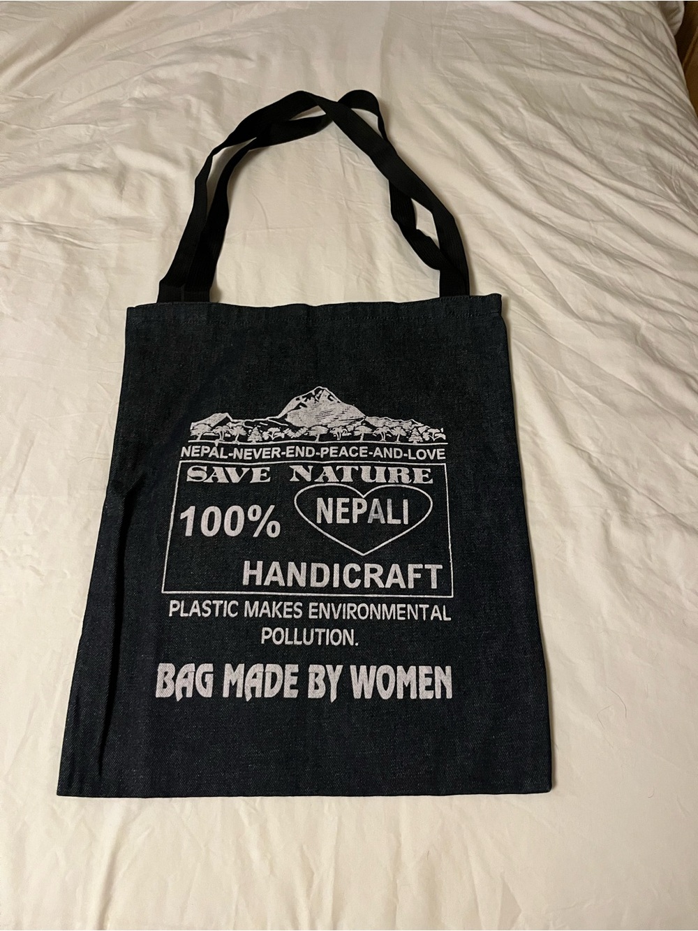 100% Nepali Handicraft Black Tote Bag - Save Nature Design